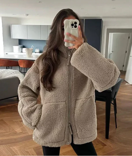 Manteau En Peluche À Col Montant Pour Femme | Hiver