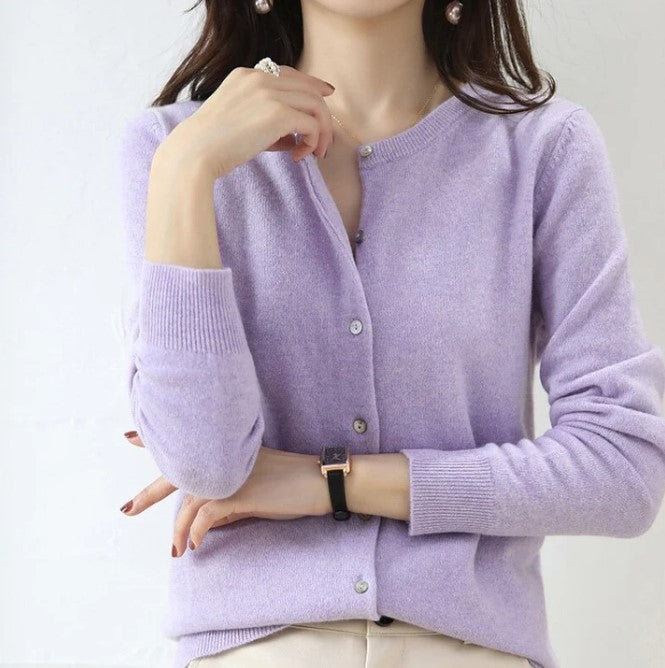 Cardigan uni avec manches longues pour femme | Fermeture à boutons