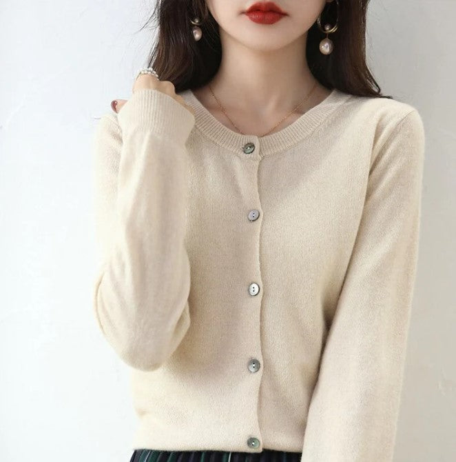 Cardigan uni avec manches longues pour femme | Fermeture à boutons