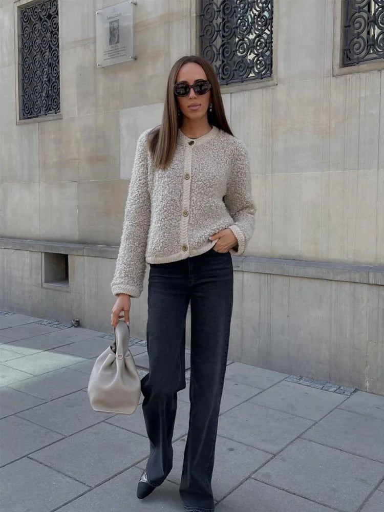 Cardigan Court À Boutons Dorés Pour Femme | Hiver