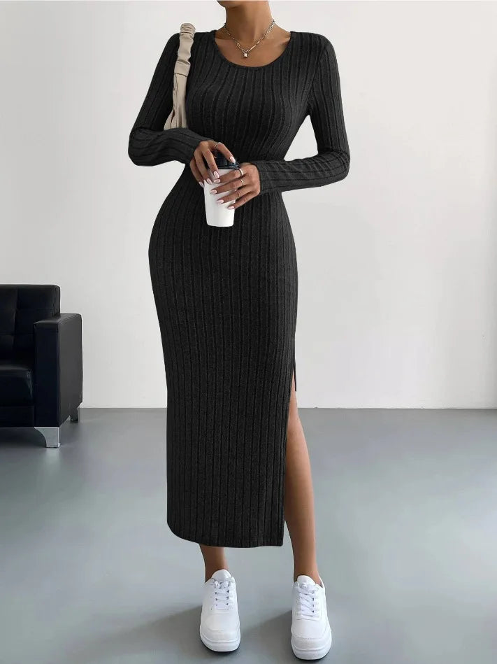 Robe Mi-longue En Tricot Pour Femme | Fente Latérale