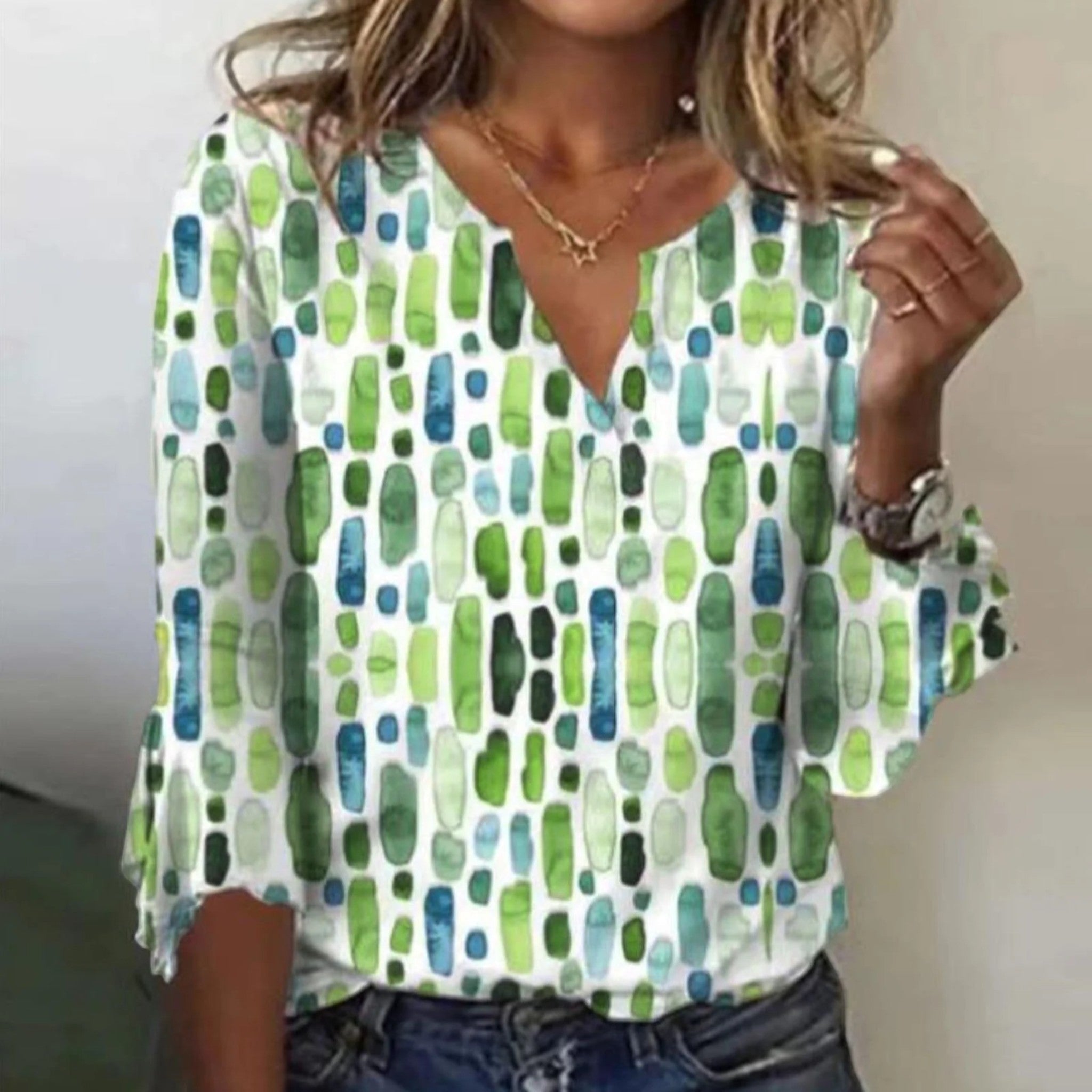Haut Imprimé Col V Pour Femme | Manches Longues