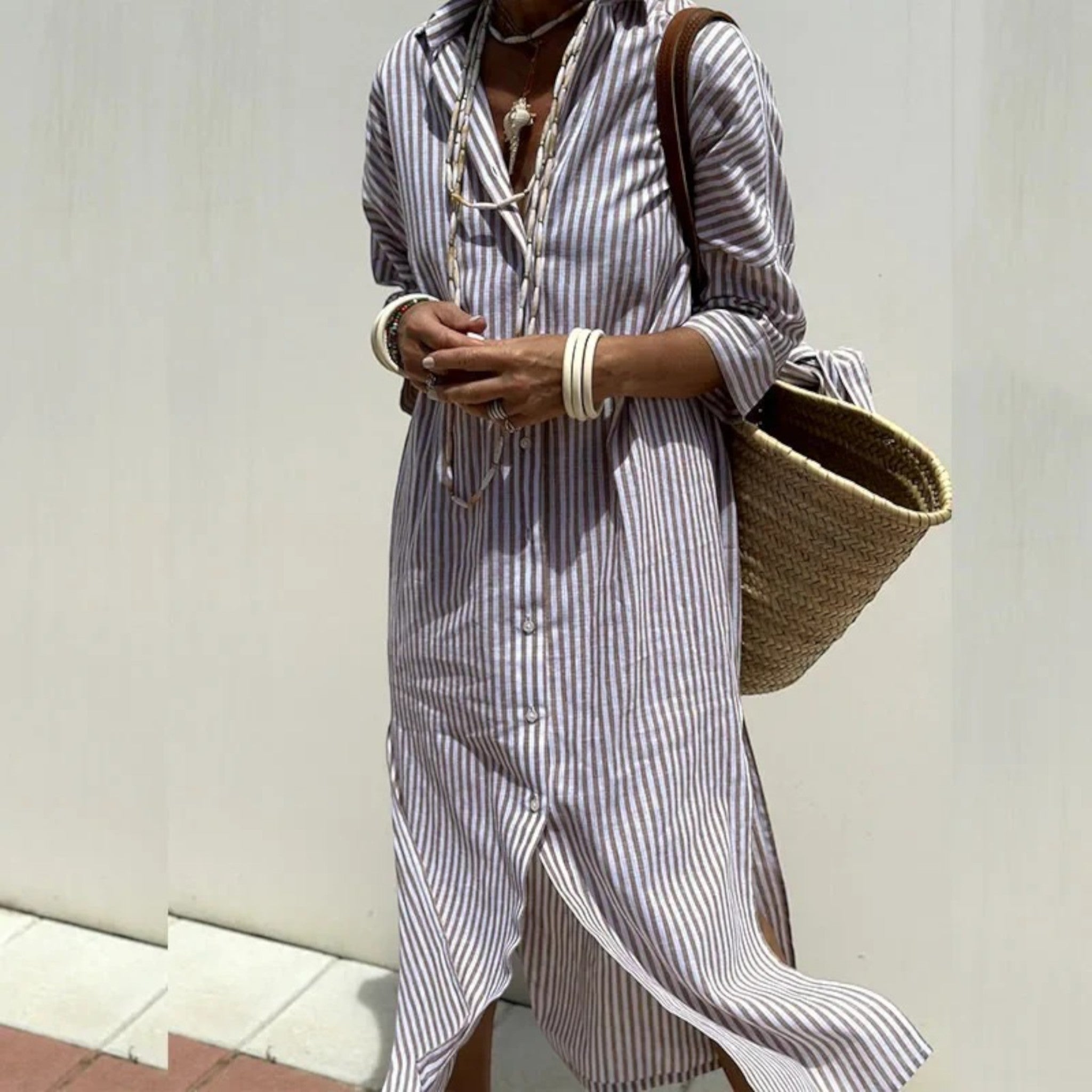 Vivienne | Robe Chemise Élégante À Rayures Pour Femme
