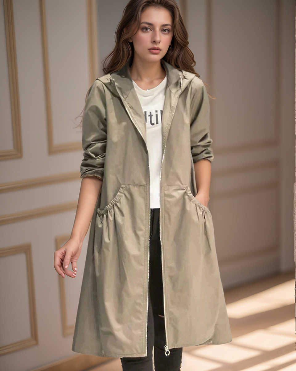 Veste De Pluie Longue Zippée Pour Femme | Capuche