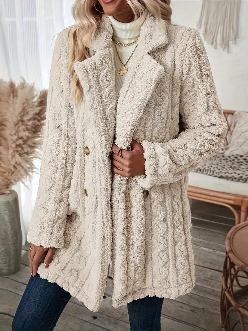 Manteau Long Classique En Tricot À Revers Crantés Pour Femme | Hiver