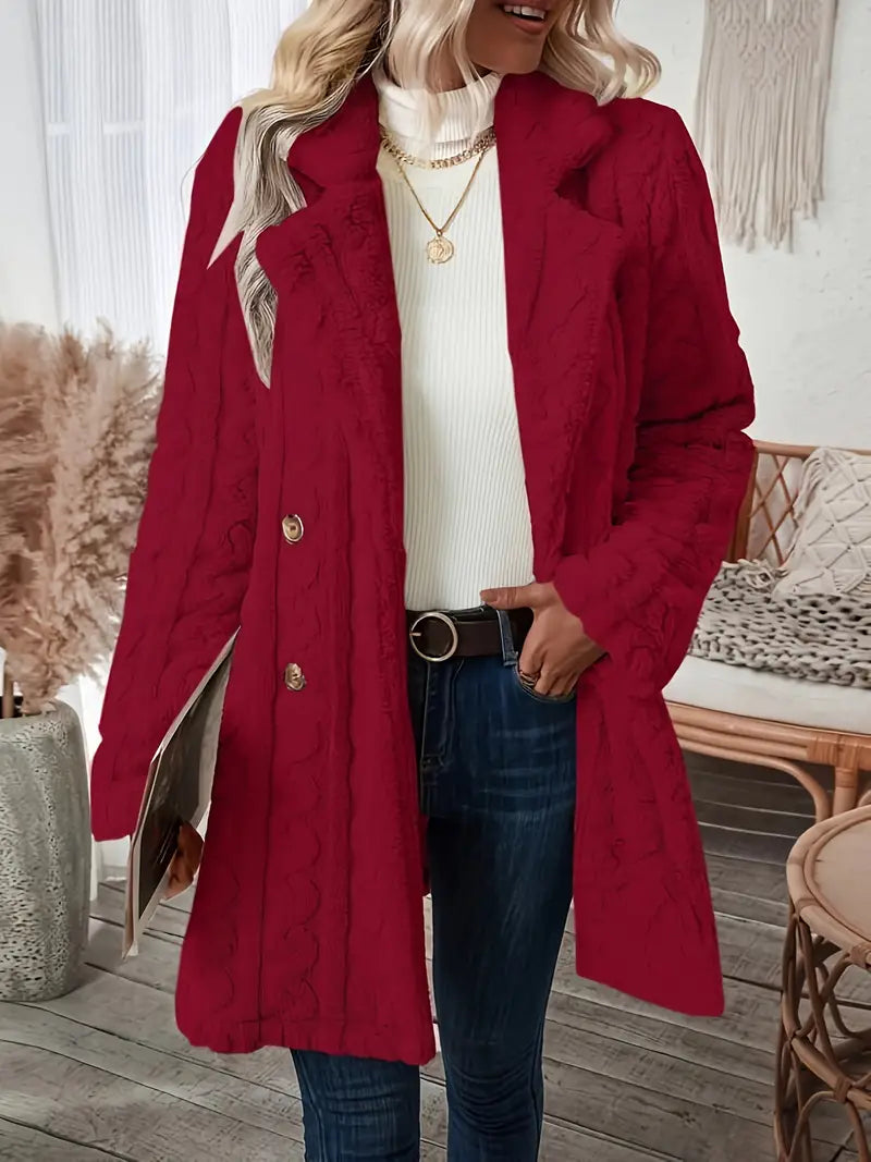 Manteau Long Classique En Tricot À Revers Crantés Pour Femme | Hiver