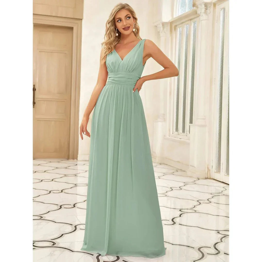 Robe De Soirée Maxi Sans Manches Pour Femme | Col En V