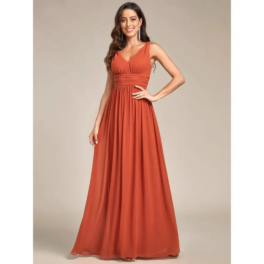 Robe De Soirée Maxi Sans Manches Pour Femme | Col En V