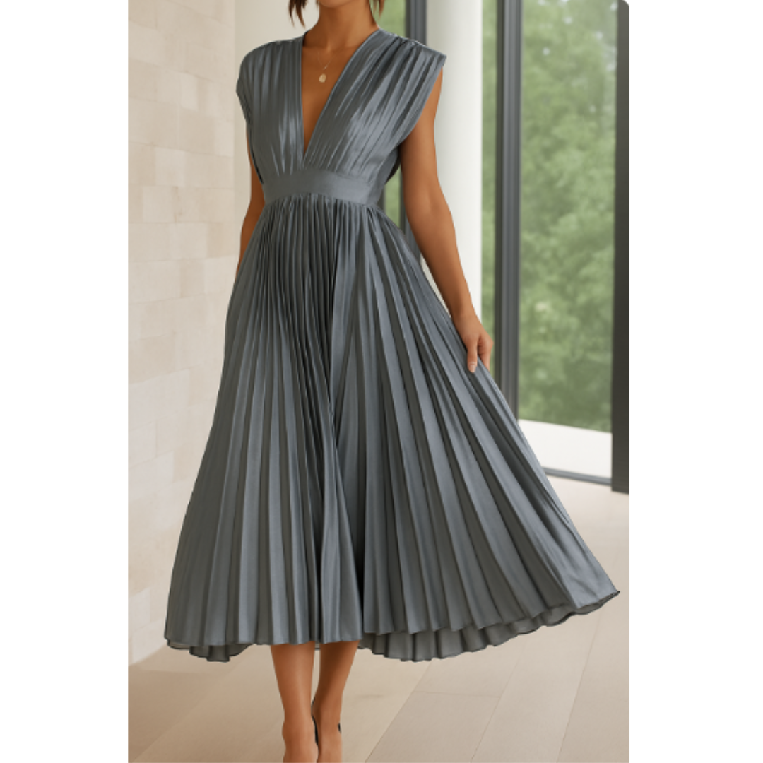 Robe De Soirée Midi Col En V Pour Femme | Sans Manches