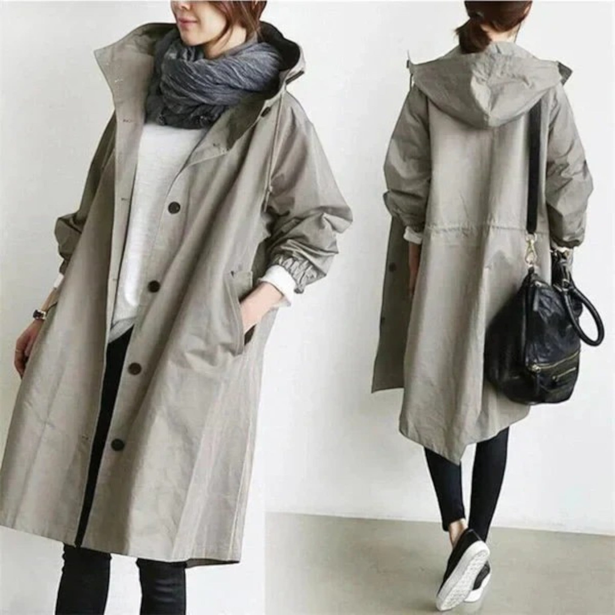 Trench-coat Pour Femmes Avec Capuche Réglable