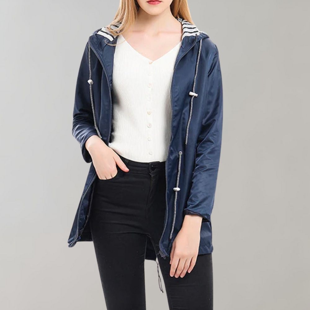 Veste De Pluie Mi-longue À Capuche Pour Femme | Taille Ajustable