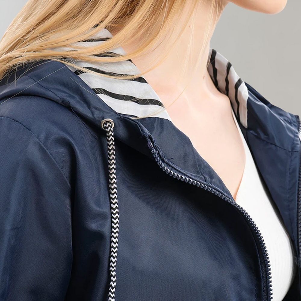 Veste De Pluie Mi-longue À Capuche Pour Femme | Taille Ajustable