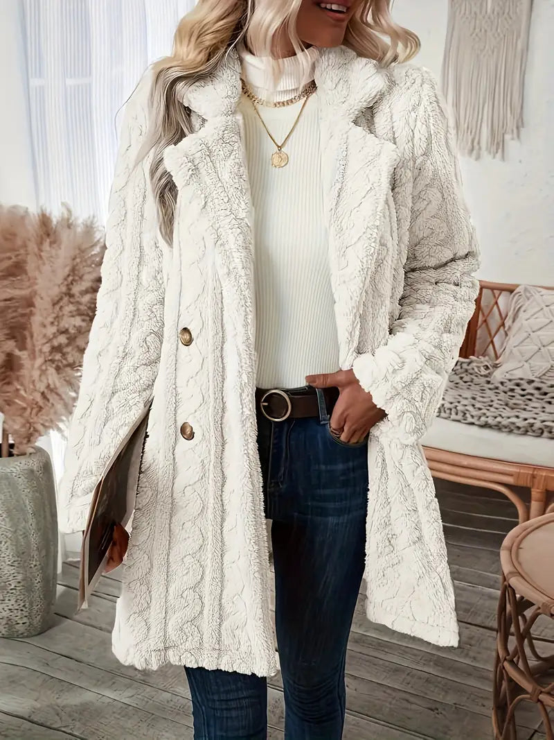 Manteau Long Classique En Tricot À Revers Crantés Pour Femme | Hiver