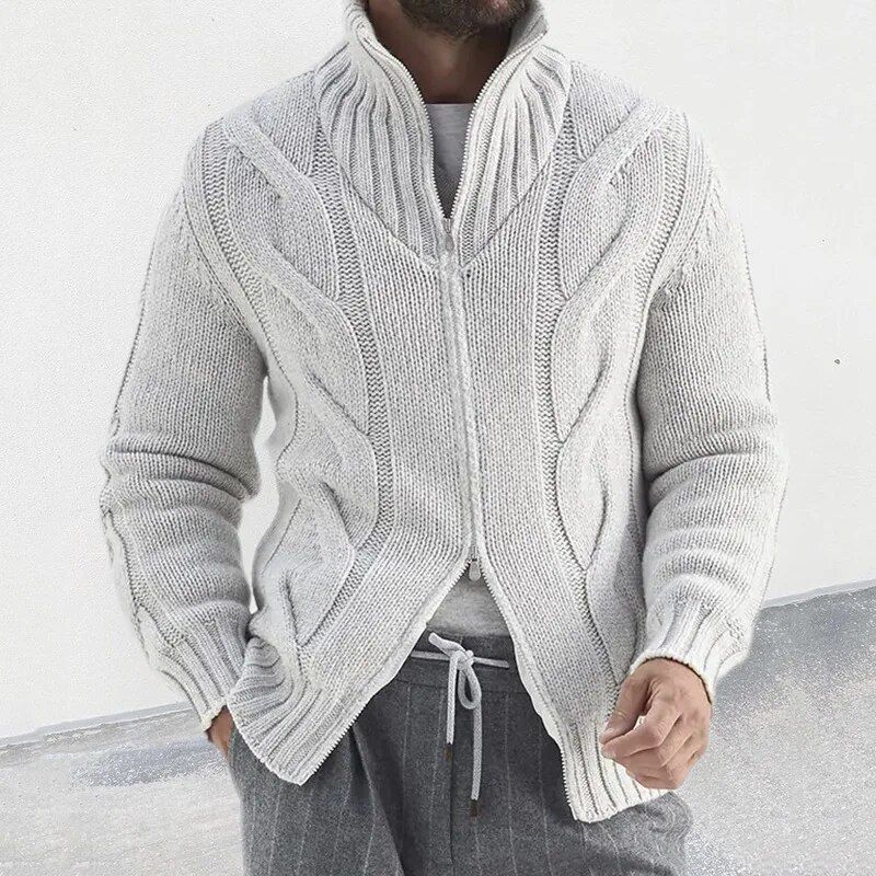 Cardigan D'hiver Zippé À Col Roulé Pour Homme | Manches Longues