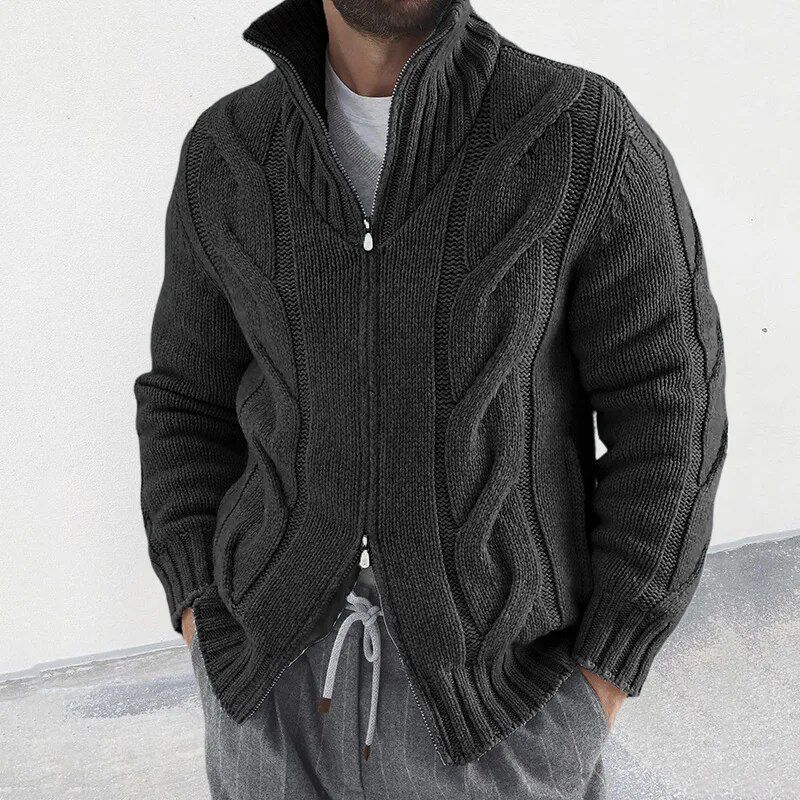 Cardigan D'hiver Zippé À Col Roulé Pour Homme | Manches Longues