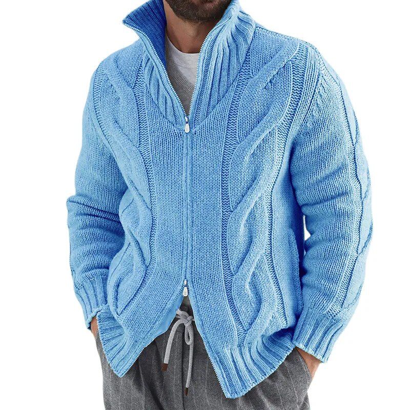 Cardigan D'hiver Zippé À Col Roulé Pour Homme | Manches Longues
