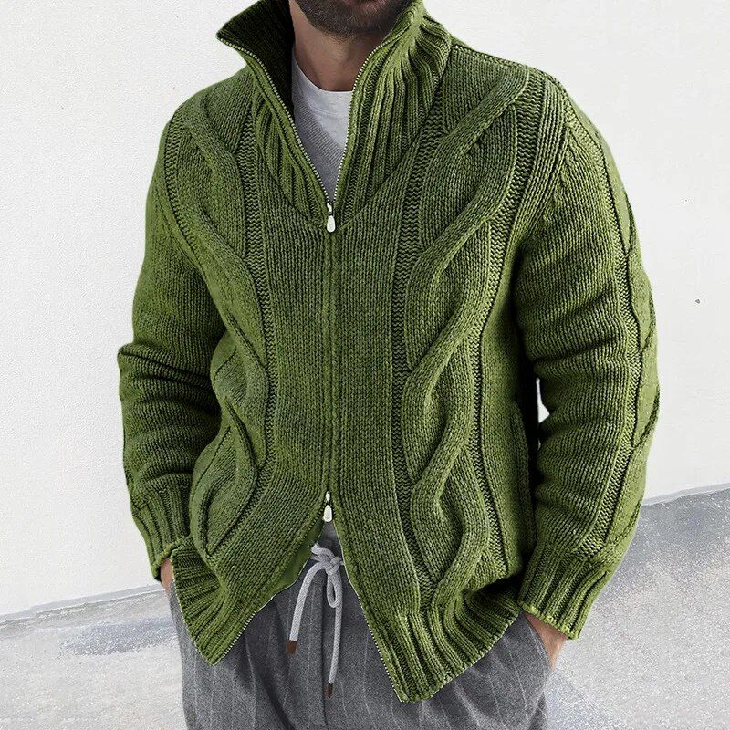 Cardigan D'hiver Zippé À Col Roulé Pour Homme | Manches Longues
