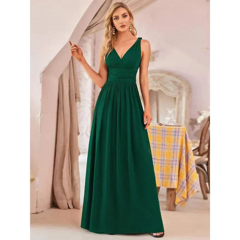 Robe De Soirée Maxi Sans Manches Pour Femme | Col En V