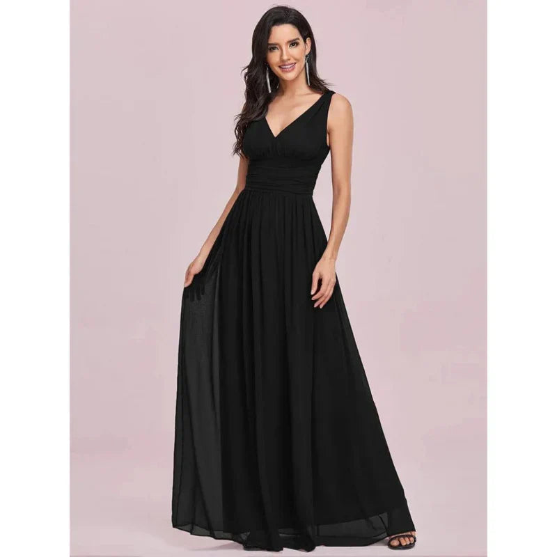 Robe De Soirée Maxi Sans Manches Pour Femme | Col En V