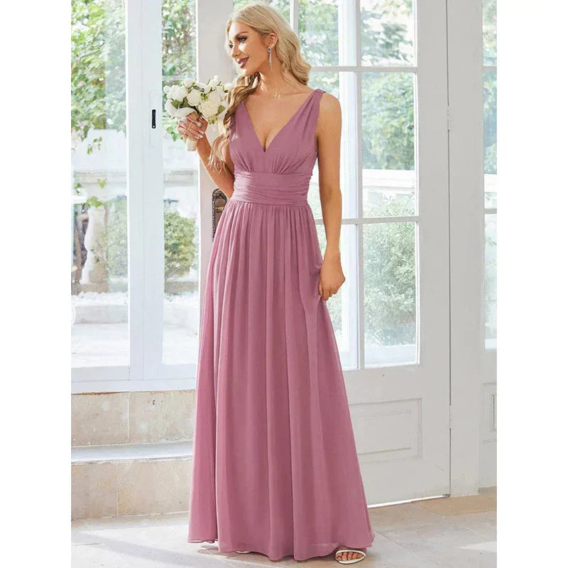 Robe De Soirée Maxi Sans Manches Pour Femme | Col En V