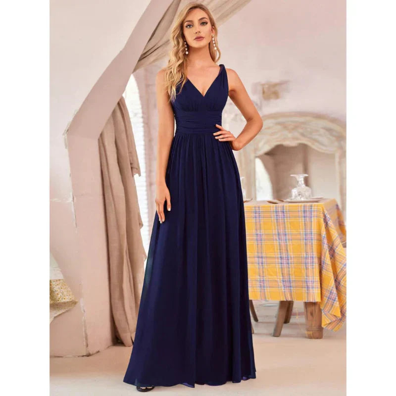 Robe De Soirée Maxi Sans Manches Pour Femme | Col En V