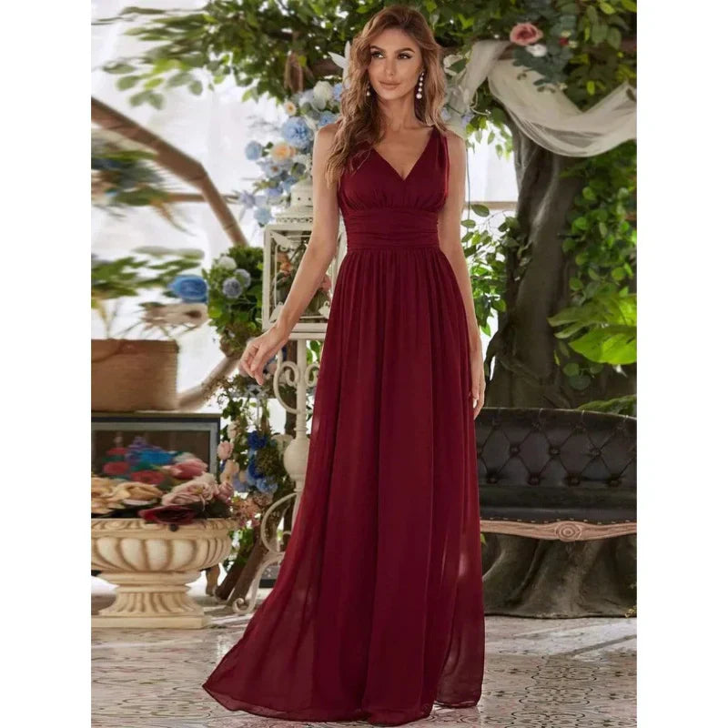 Robe De Soirée Maxi Sans Manches Pour Femme | Col En V