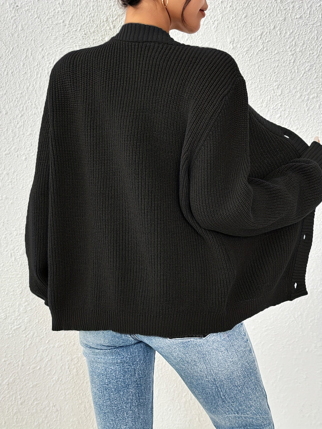 Cardigan uni pour femme en tricot avec manches longues | Hiver