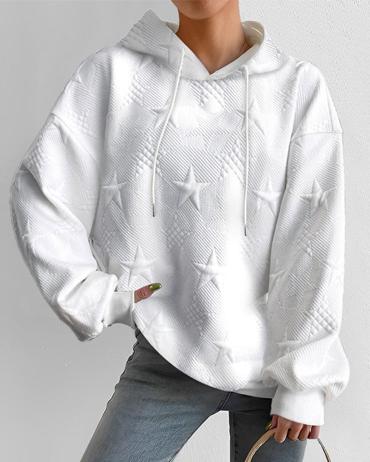 Sweat À Capuche Blanc Avec Étoiles En Relief Pour Femme | Automne