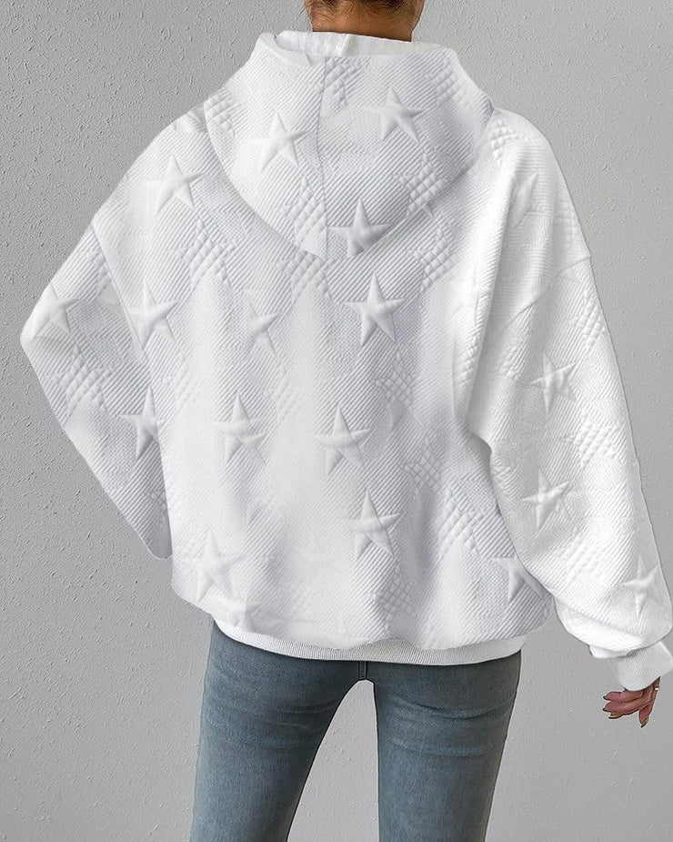 Sweat À Capuche Blanc Avec Étoiles En Relief Pour Femme | Automne