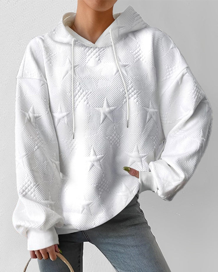 Sweat À Capuche Blanc Avec Étoiles En Relief Pour Femme | Automne