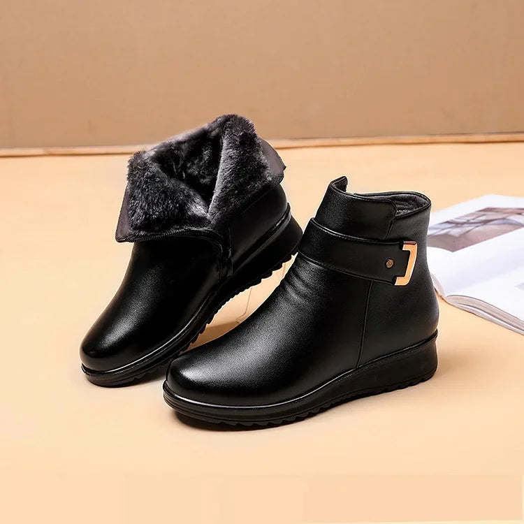 Bottines D'hiver En Cuir Souple À Boucle Pour Femme | Tendance