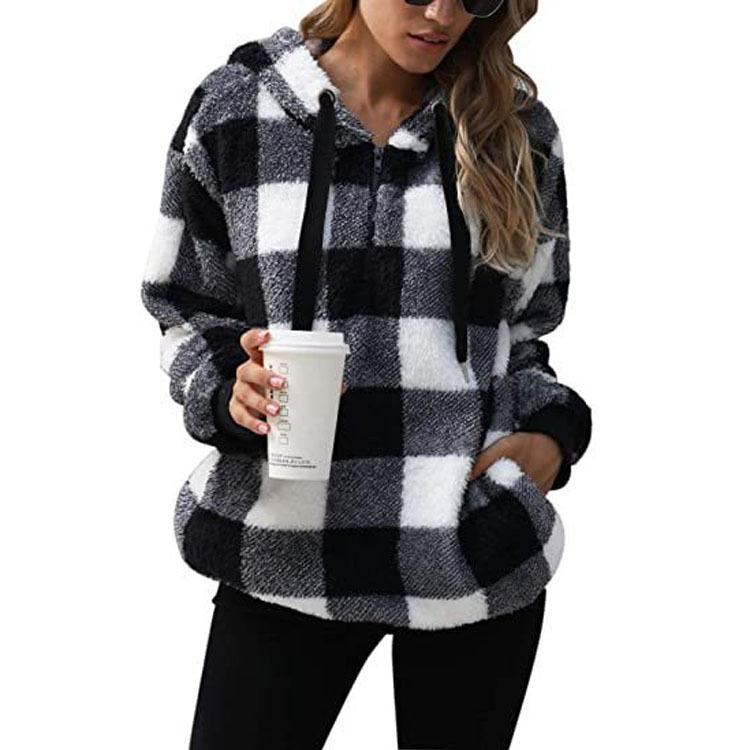 Pull À Carreaux Décontracté À Capuche Pour Femme | Hiver