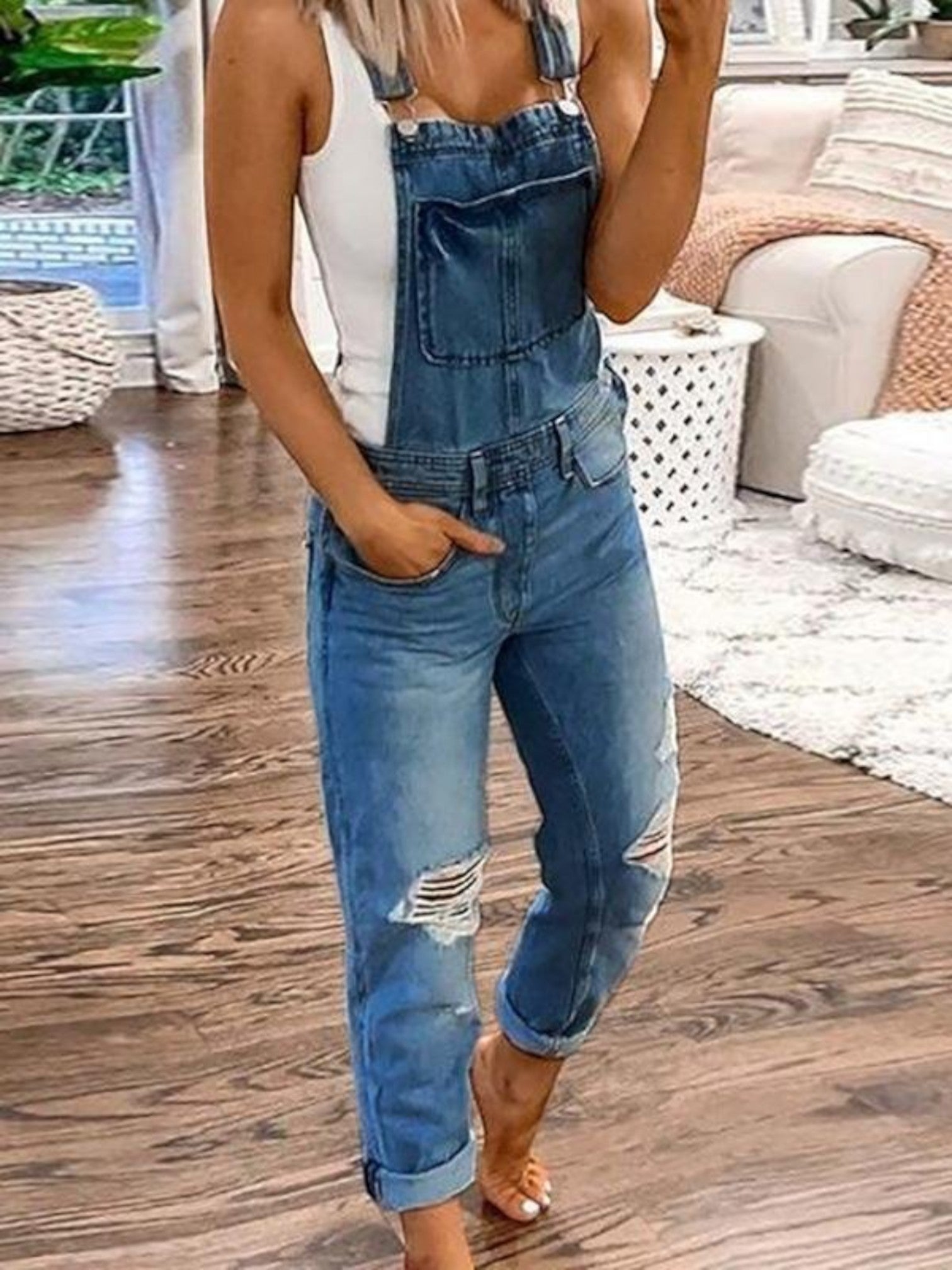 Salopette D'été En Jean Avec Poches Pour Femme