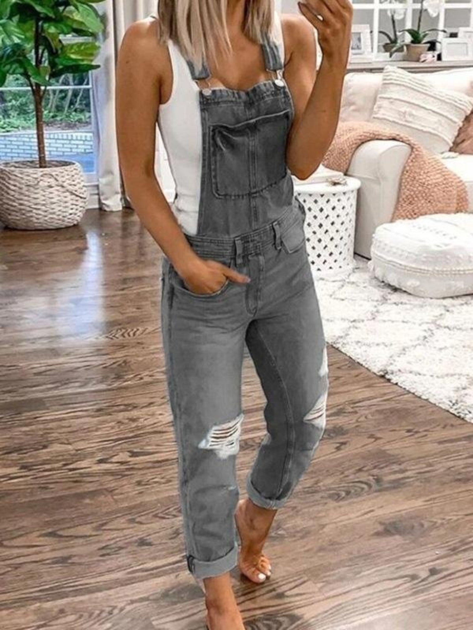 Salopette D'été En Jean Avec Poches Pour Femme