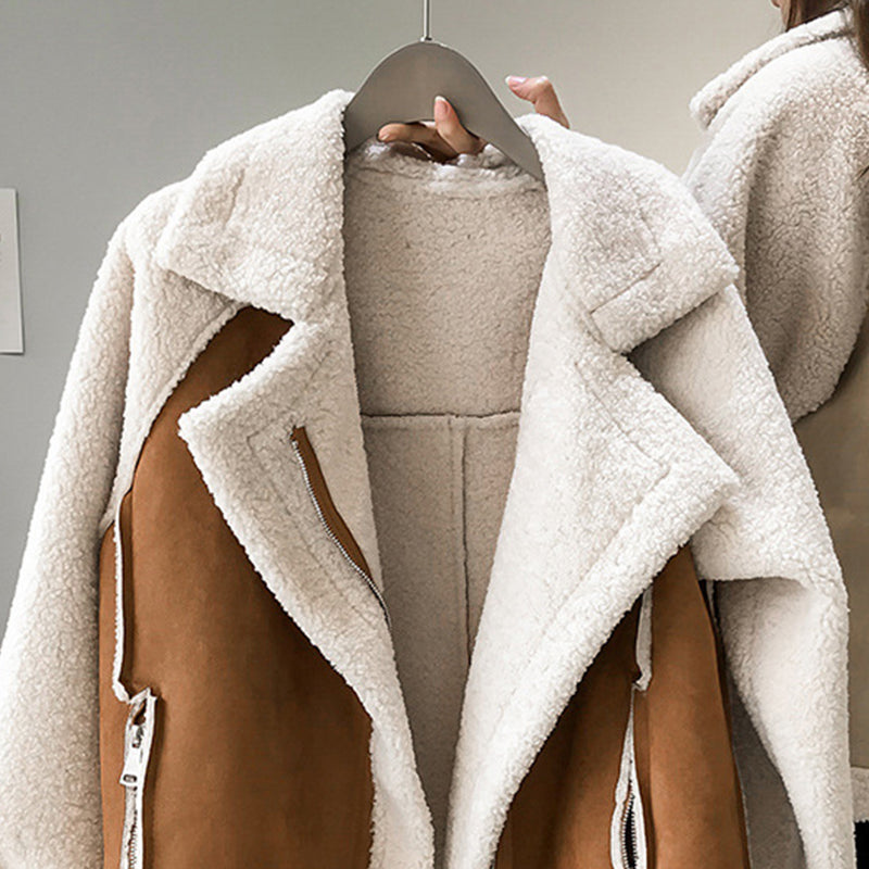 Manteau Bicolore En Peluche Pour Femme | Grandes Tailles