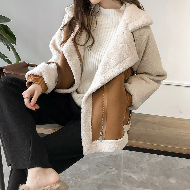 Manteau Bicolore En Peluche Pour Femme | Grandes Tailles