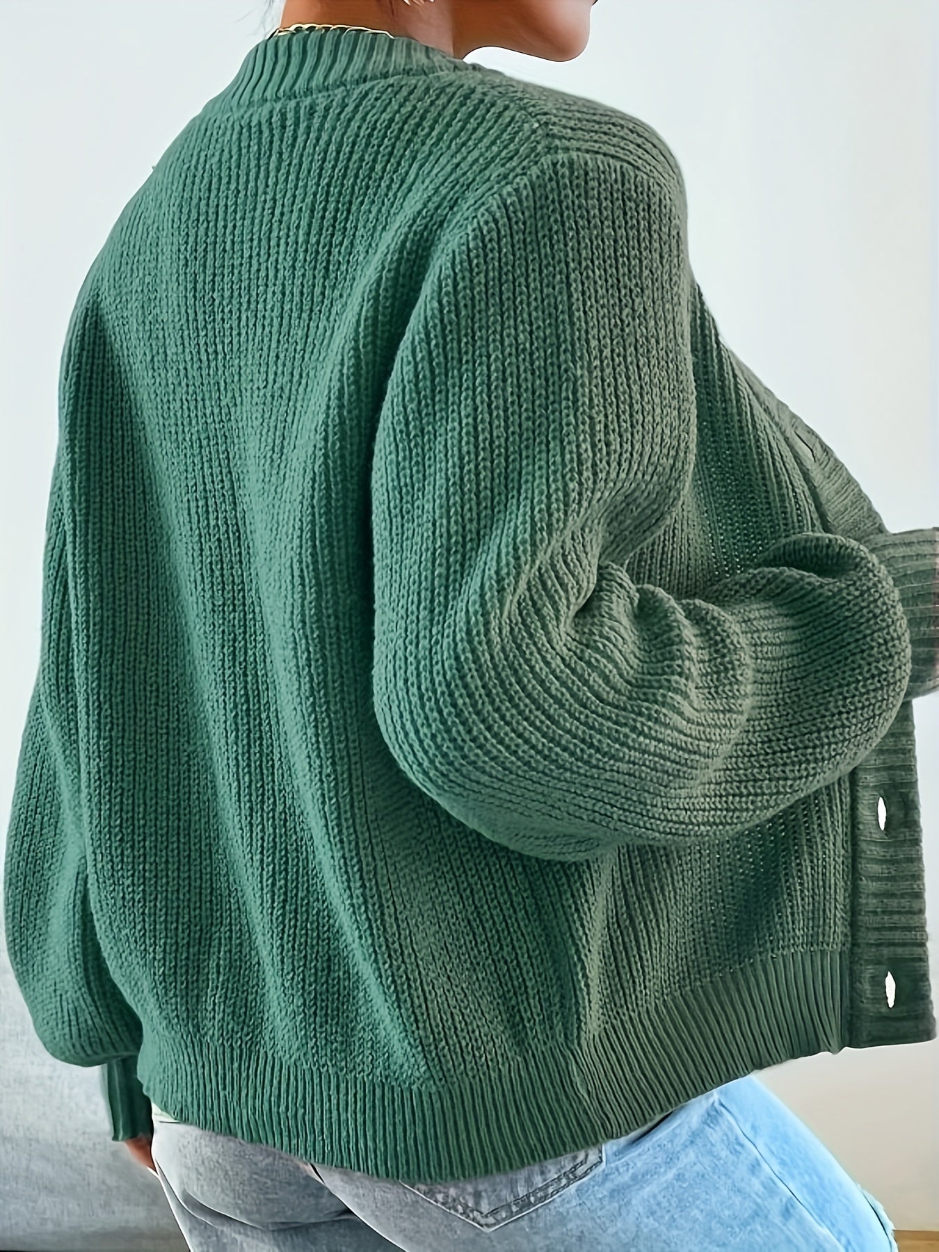 Cardigan uni pour femme en tricot avec manches longues | Hiver