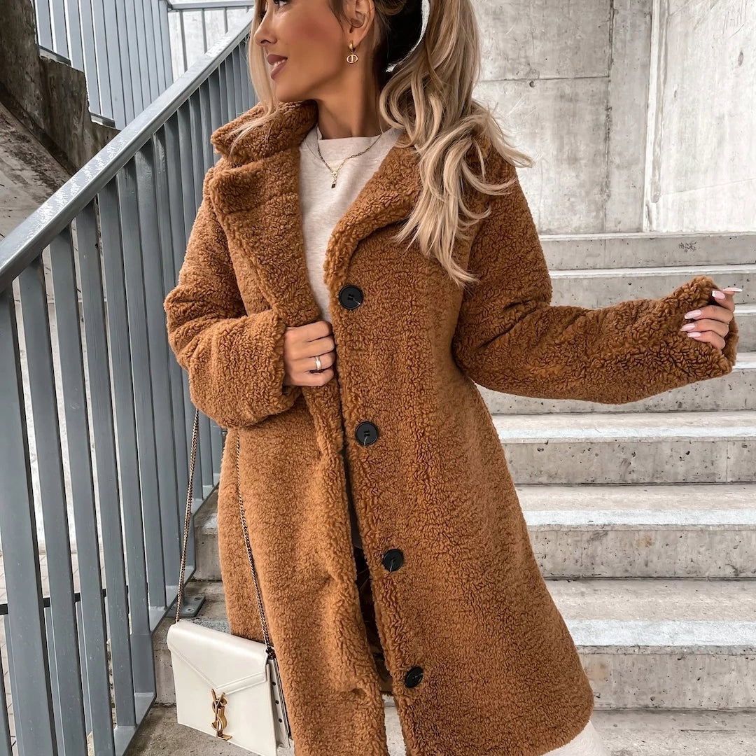 Manteau Long En Peluche Pour Femme | Fermeture À Boutons