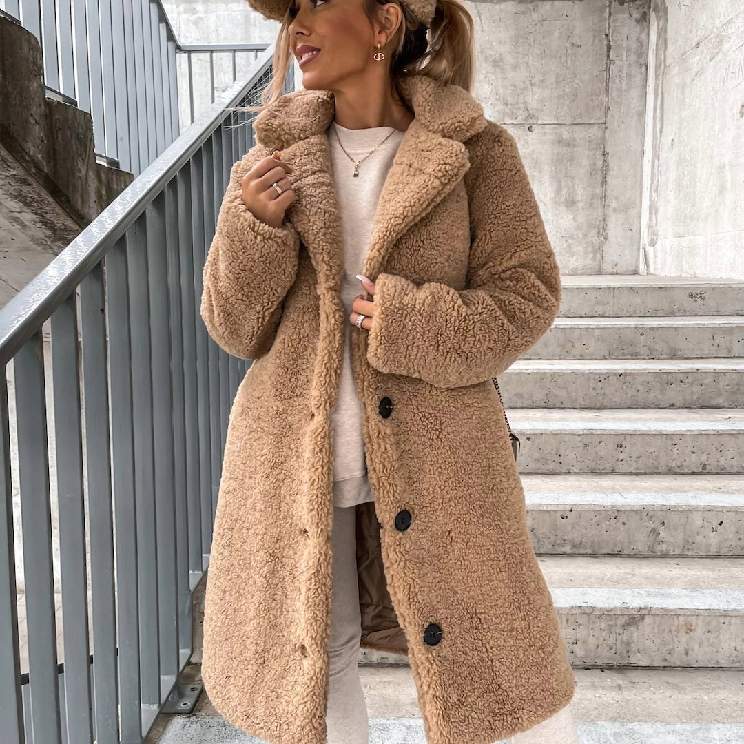 Manteau Long En Peluche Pour Femme | Fermeture À Boutons