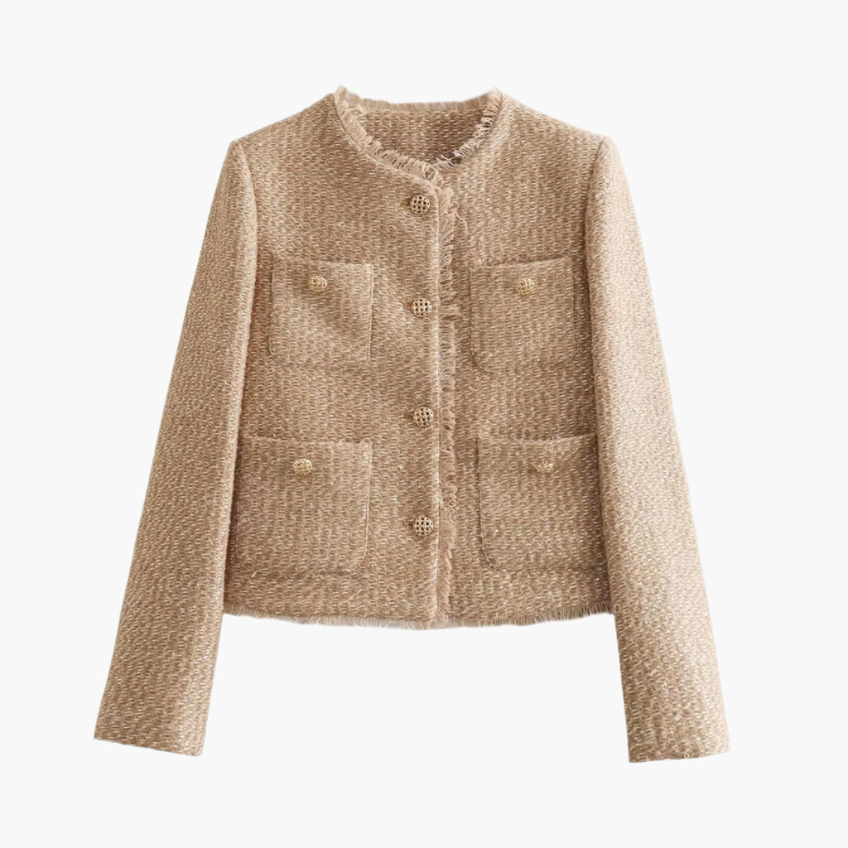 Veste Classique En Tweed Multi-Poches Pour Femme | Courte