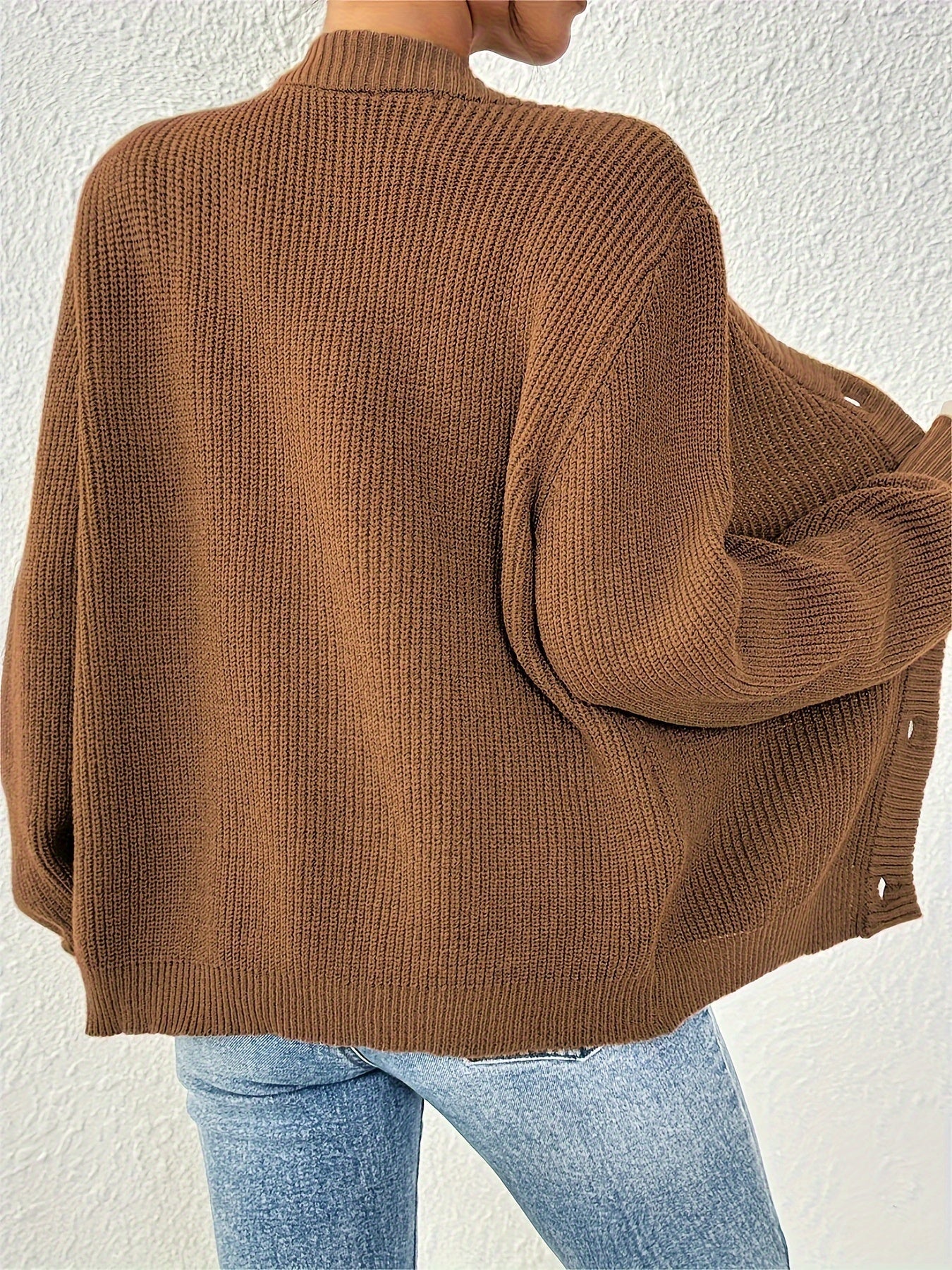 Cardigan uni pour femme en tricot avec manches longues | Hiver