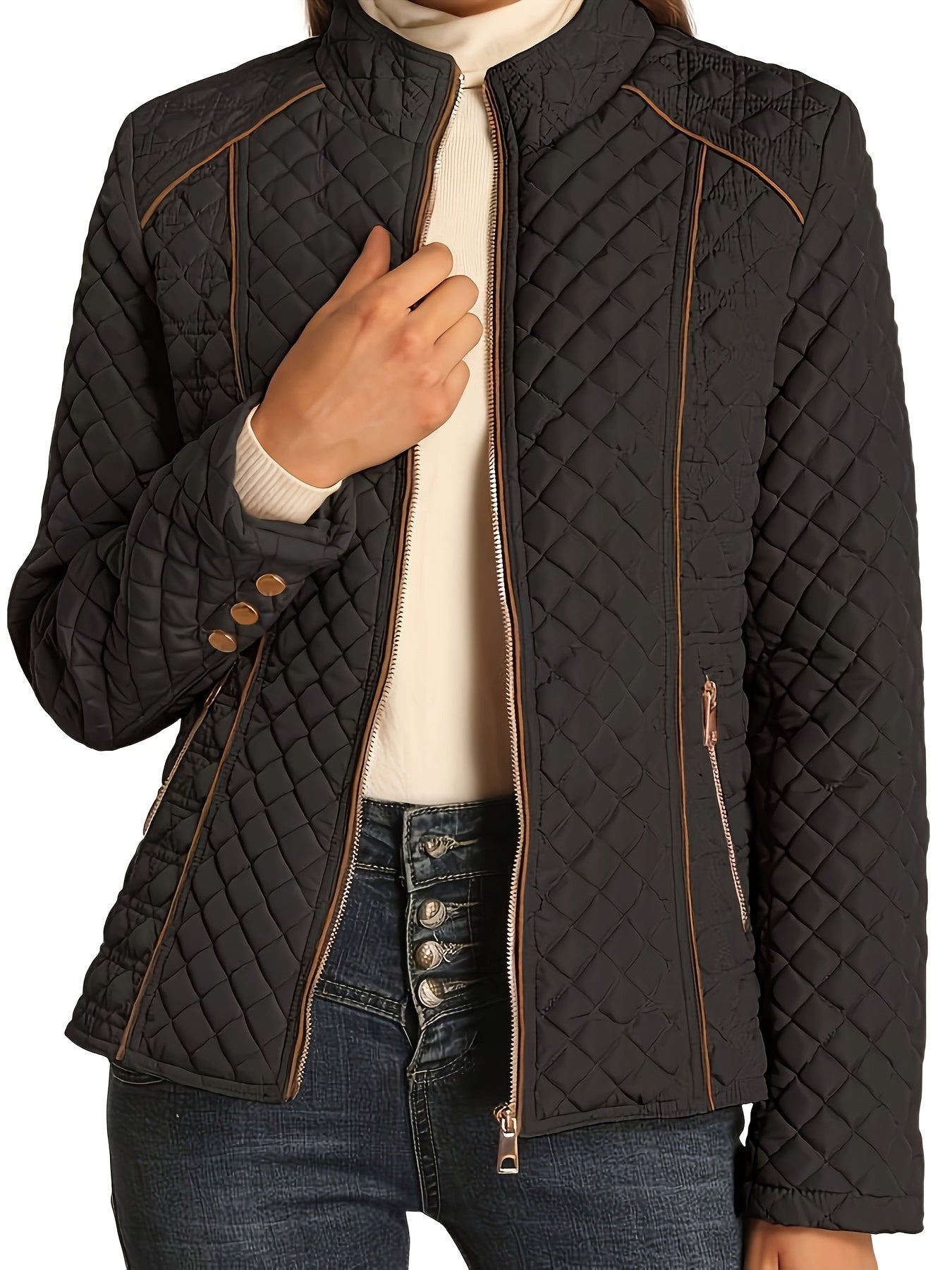Veste Doudoune Matelassée Avec Fermeture Éclair Pour Femme | Hiver