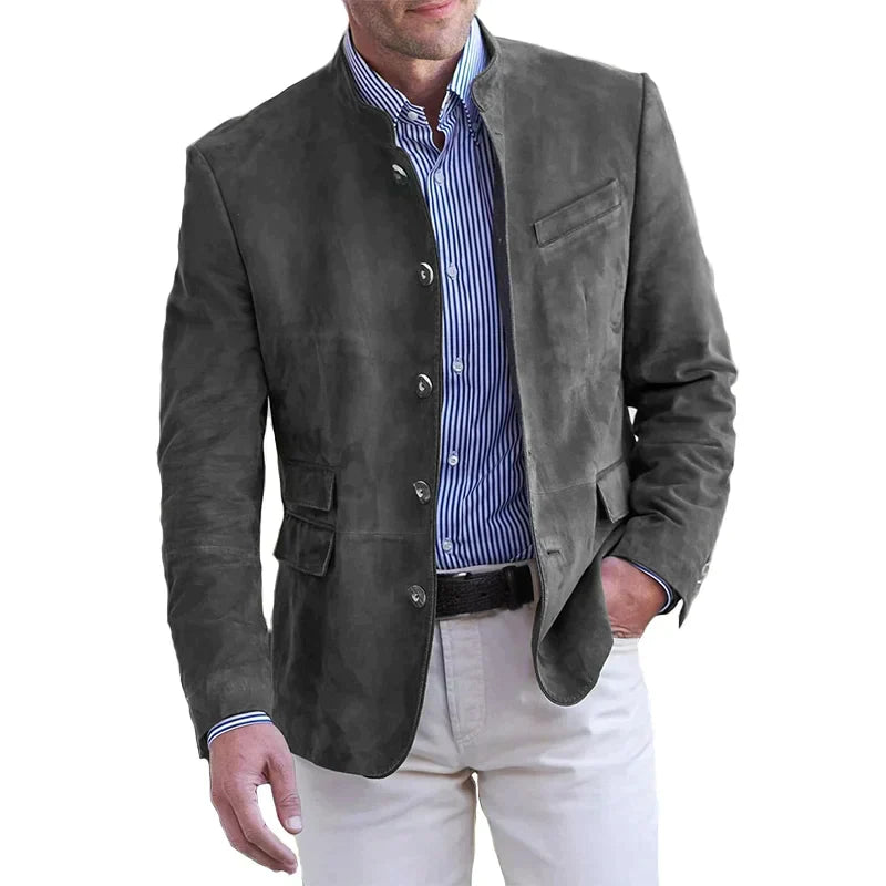 Veste Simple Boutonnage À Col Mao Pour Homme | Décontractée