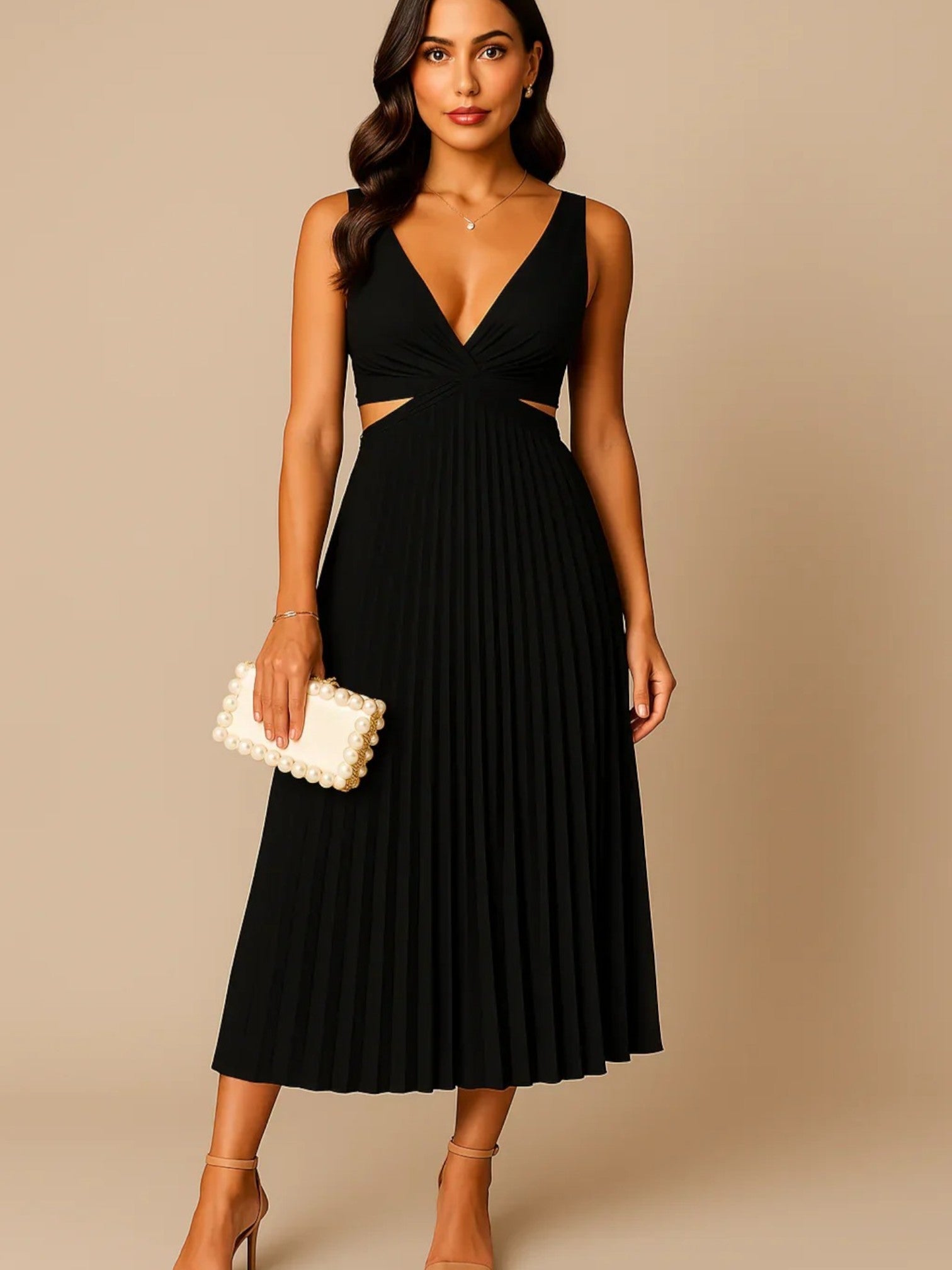 Noor | Robe Élégante Sans Manches À Col En V Pour Femme | Midi