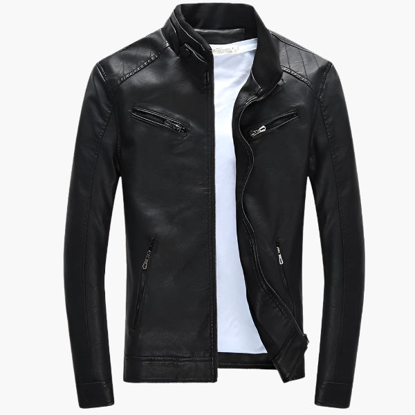 Veste De Moto En Cuir À Col Montant Pour Homme | Hiver