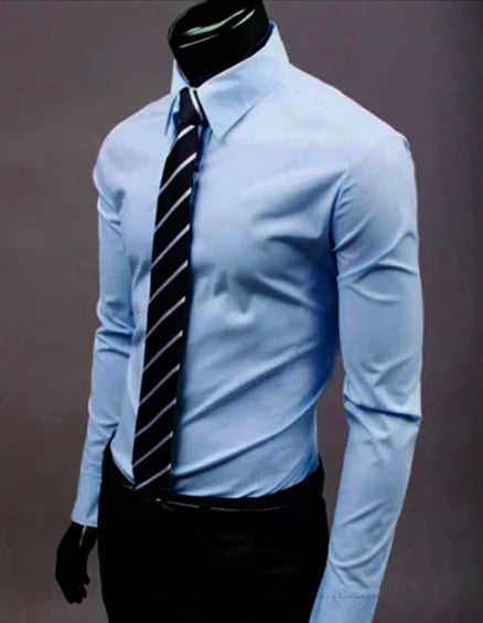 Chemise Homme Unie À Manches Longues | Style Décontracté
