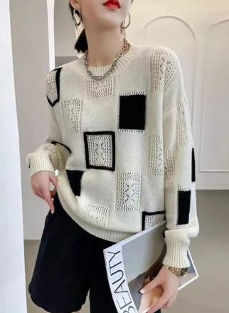 Pull En Maille À Col Rond Et Blocs Carrés Pour Femme | Hiver