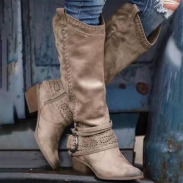 Bottes À Talons Carrés Pour Femme | Boucle Décorative