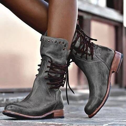 Bottes En Cuir Mi-Hauteur Pour Femme | À Lacets