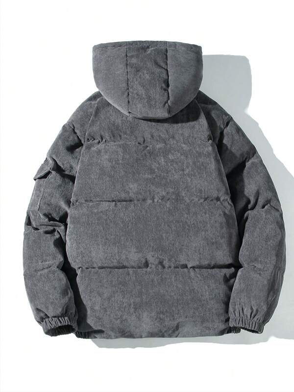Veste Doudoune En Velours Côtelé Grise Pour Homme Avec Capuche | Hiver